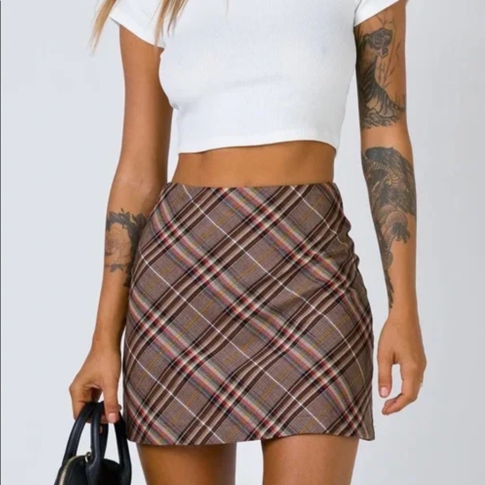 BROWN PLAID PRINCESS POLLY MINI SKIRT
